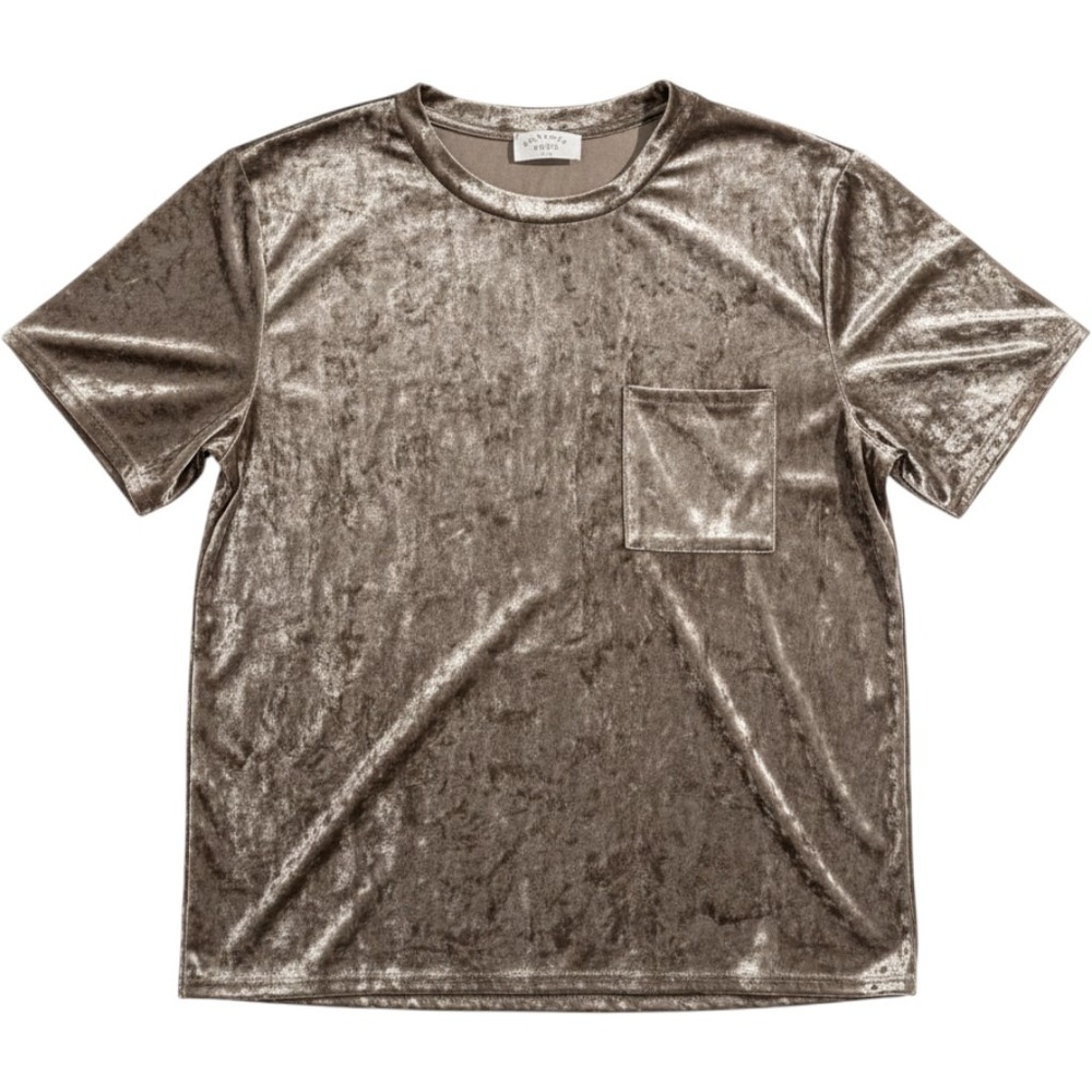 Janette Plus Womens 3X Crushed Velvet Pocket T-Shirt Taupe Short Sleeve USA